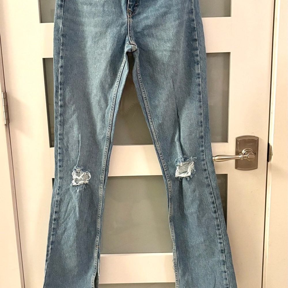 Zara Light Blue Distressed Flare Jeans